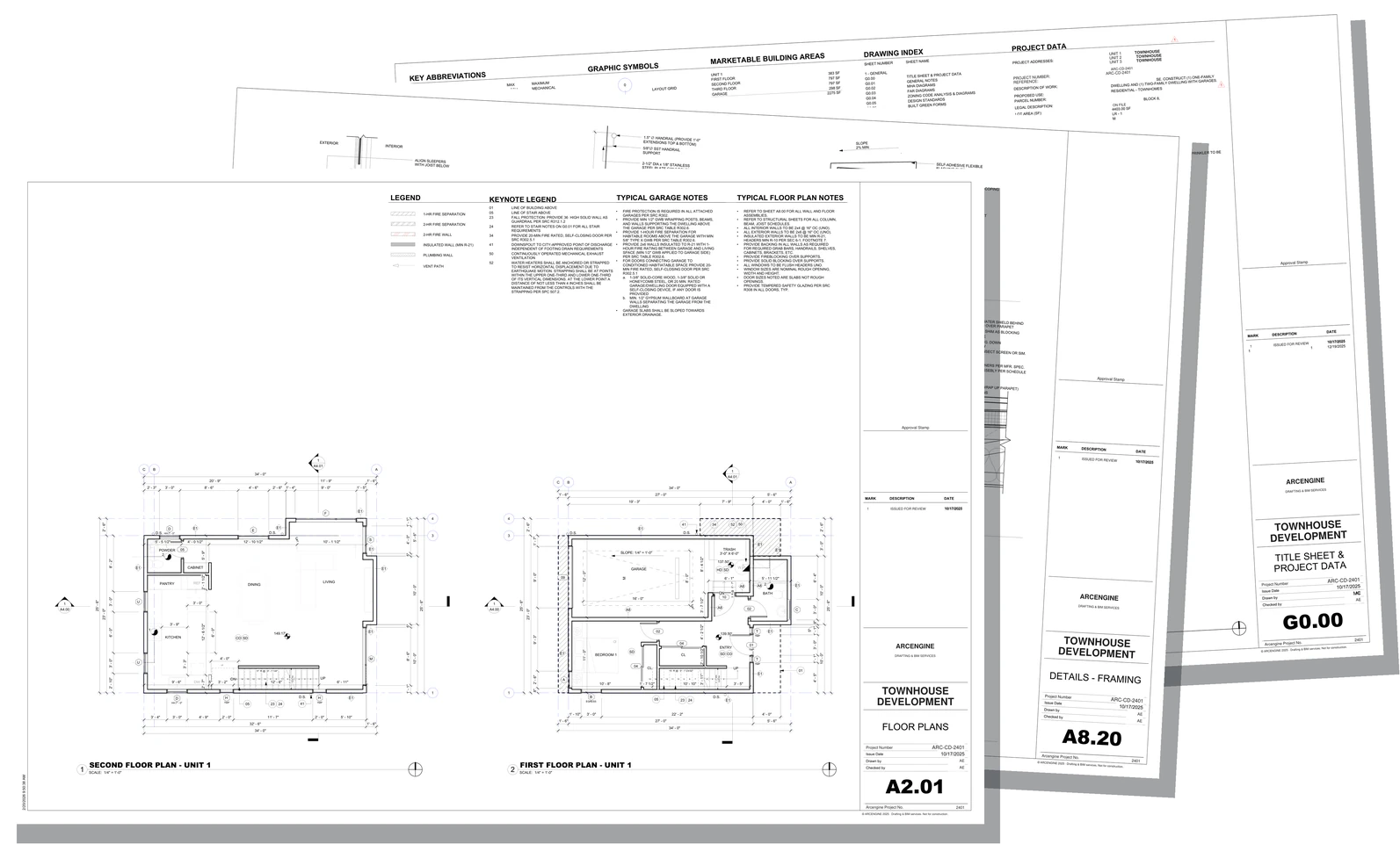 Authentic 49-sheet Seattle construction document package with coordinated plans, construction details, and title sheet