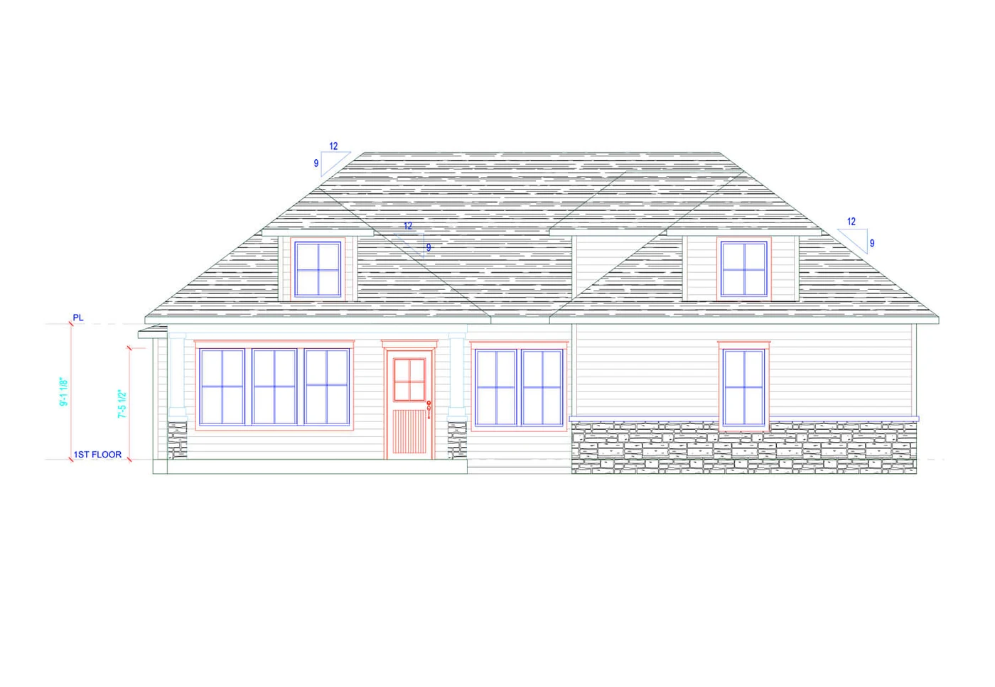 Clean CAD elevation drawing
