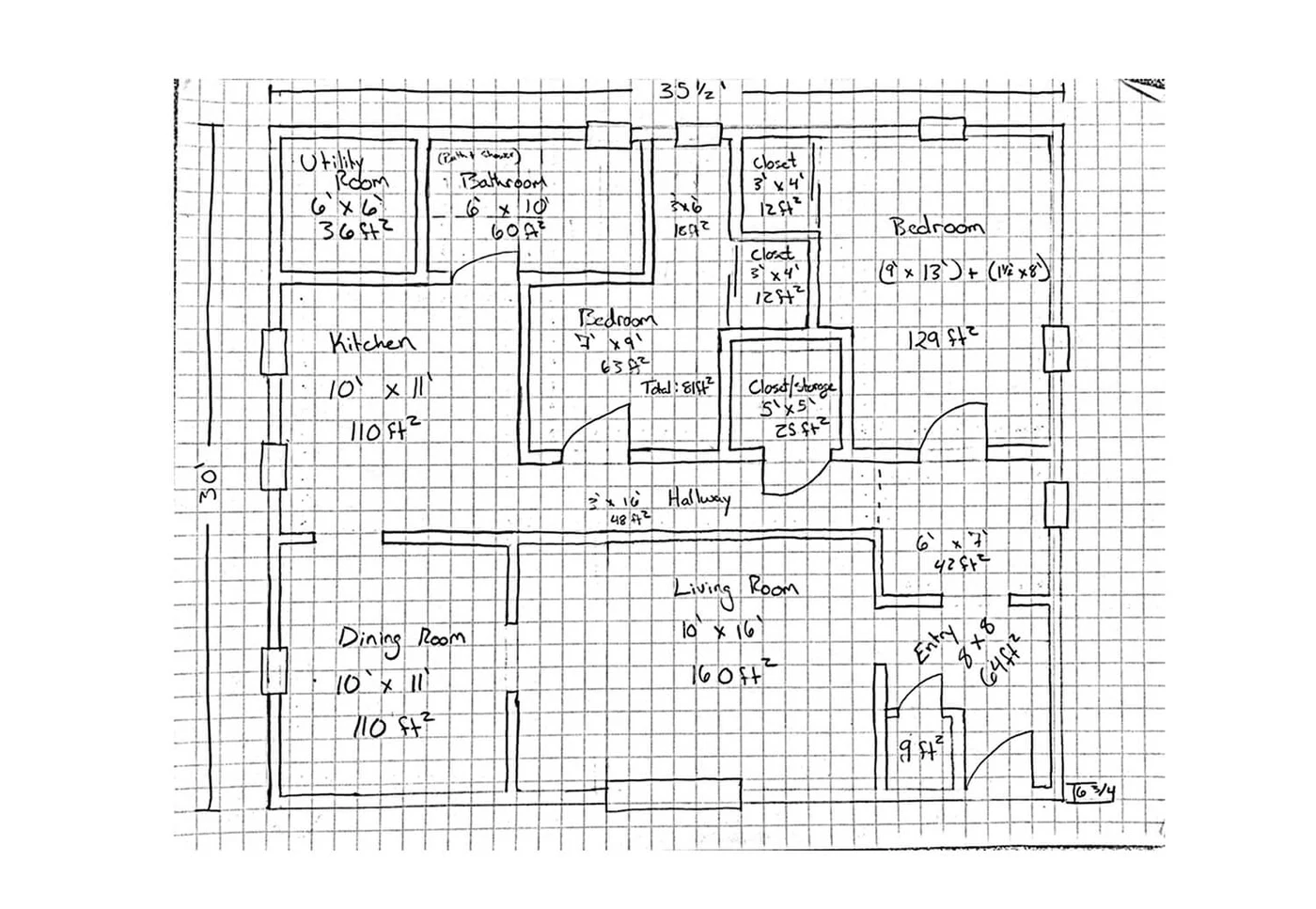 Hand-drawn floor plan sketch