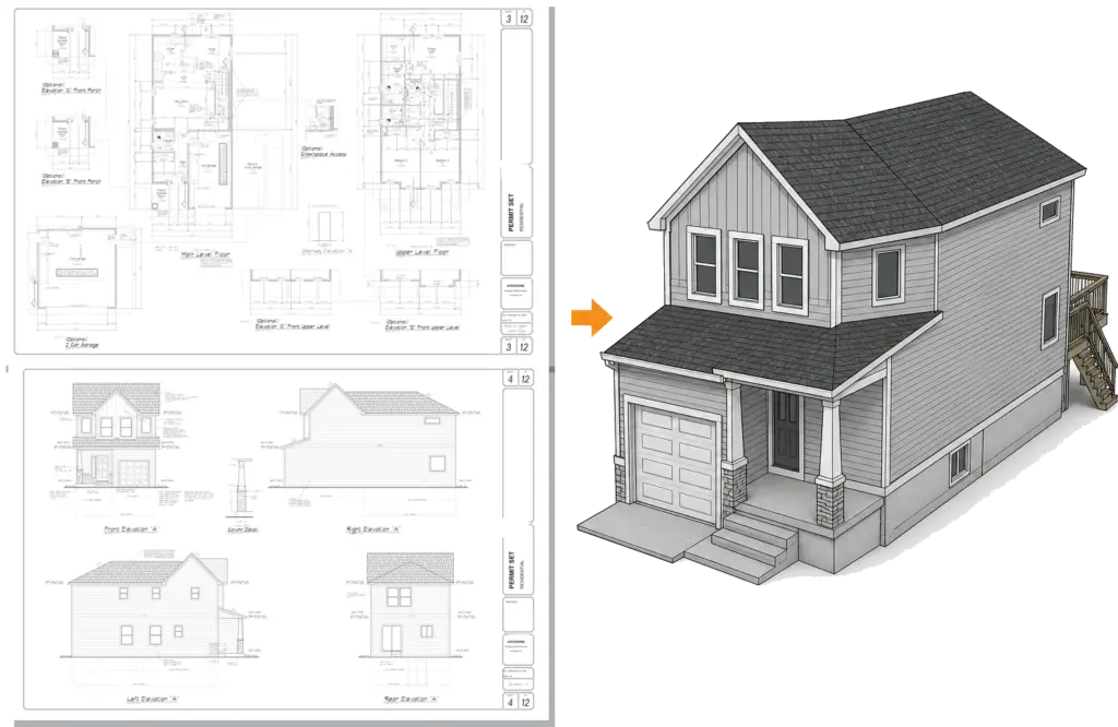 Approved North American permit plans converted into a matching BIM house model