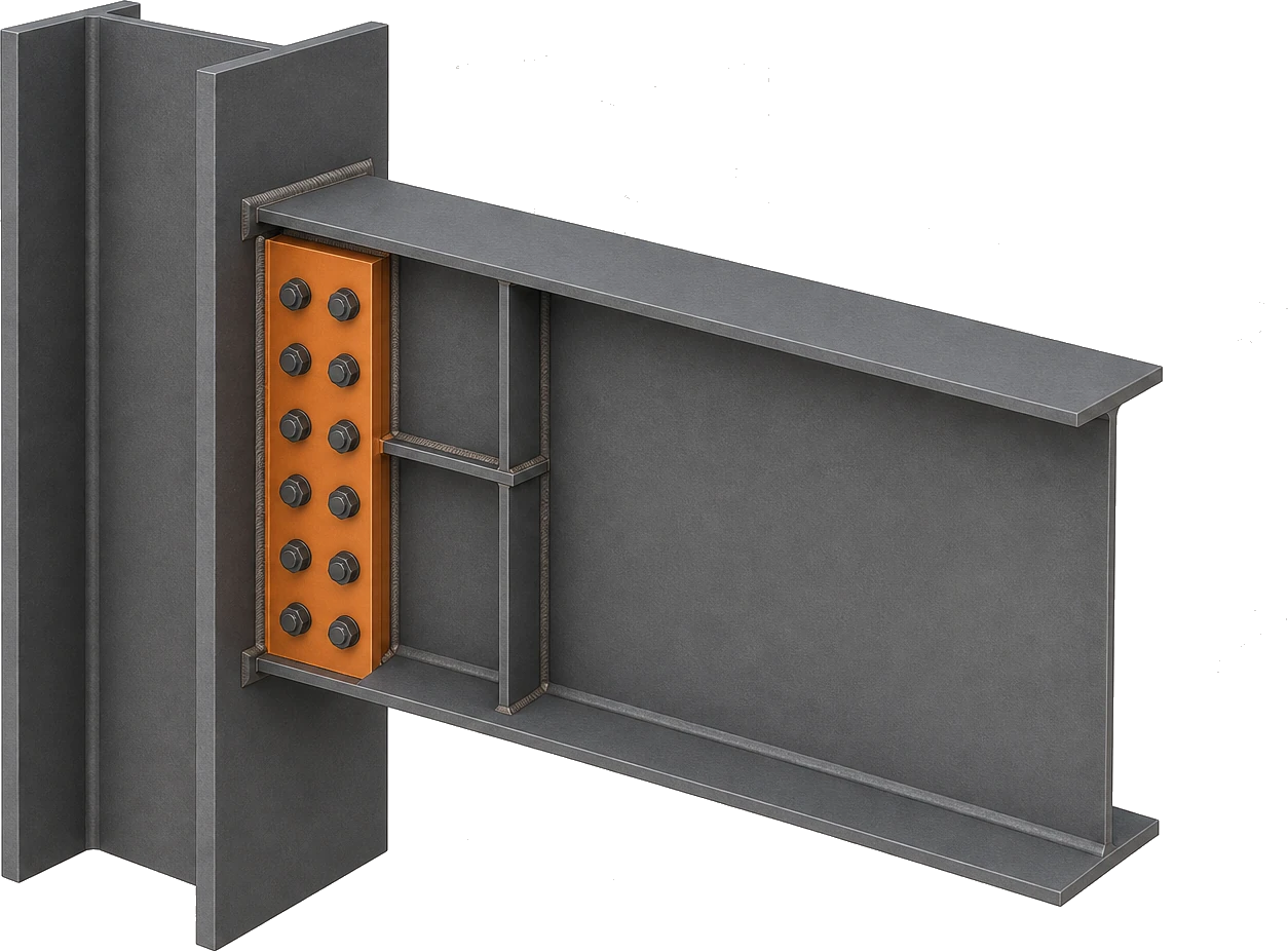 Fabrication-ready beam-to-column end-plate connection with attached bolts, stiffeners, and weld details