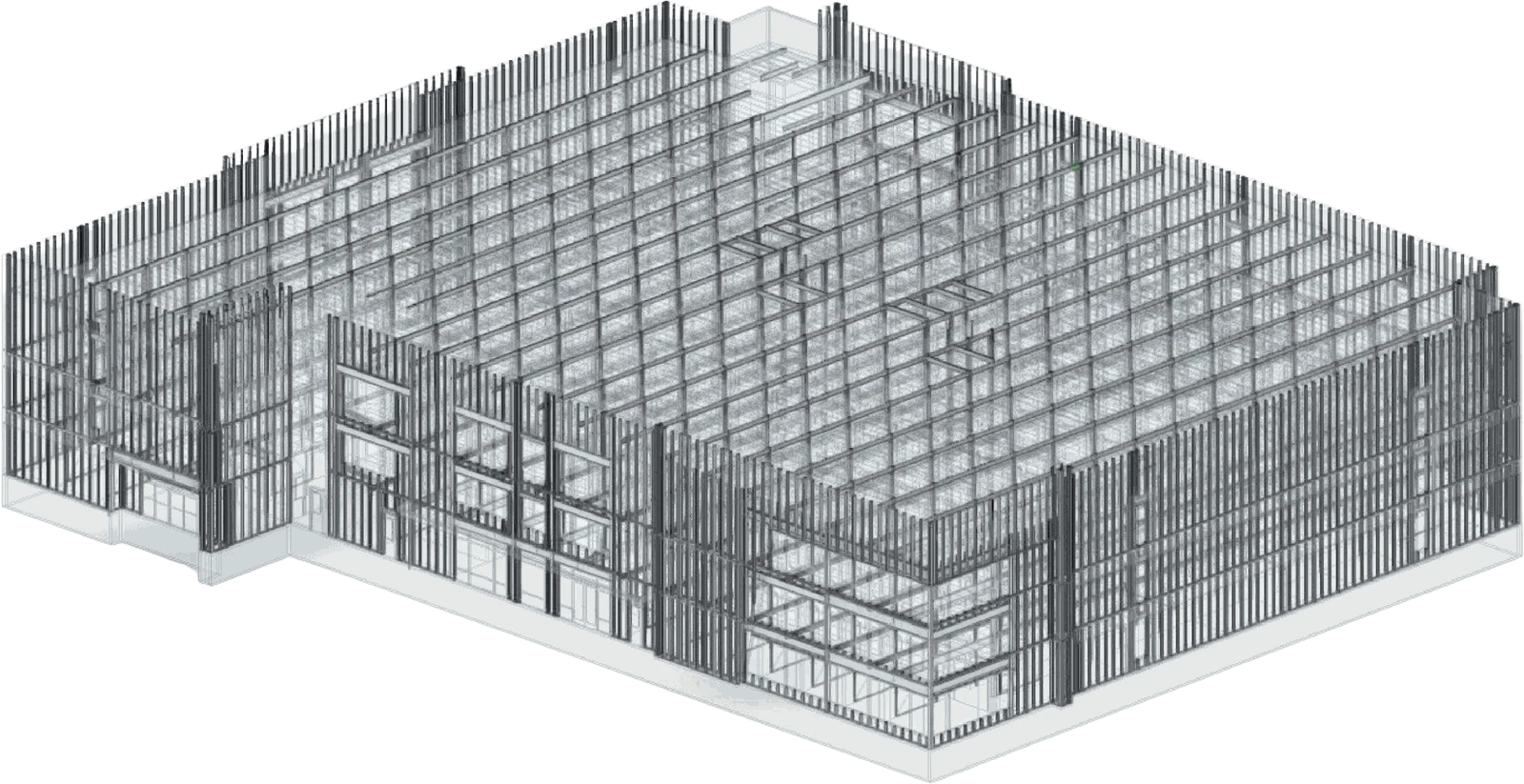 Structural BIM elevation of a single-bay steel portal frame with haunched rafter connections and column base plates